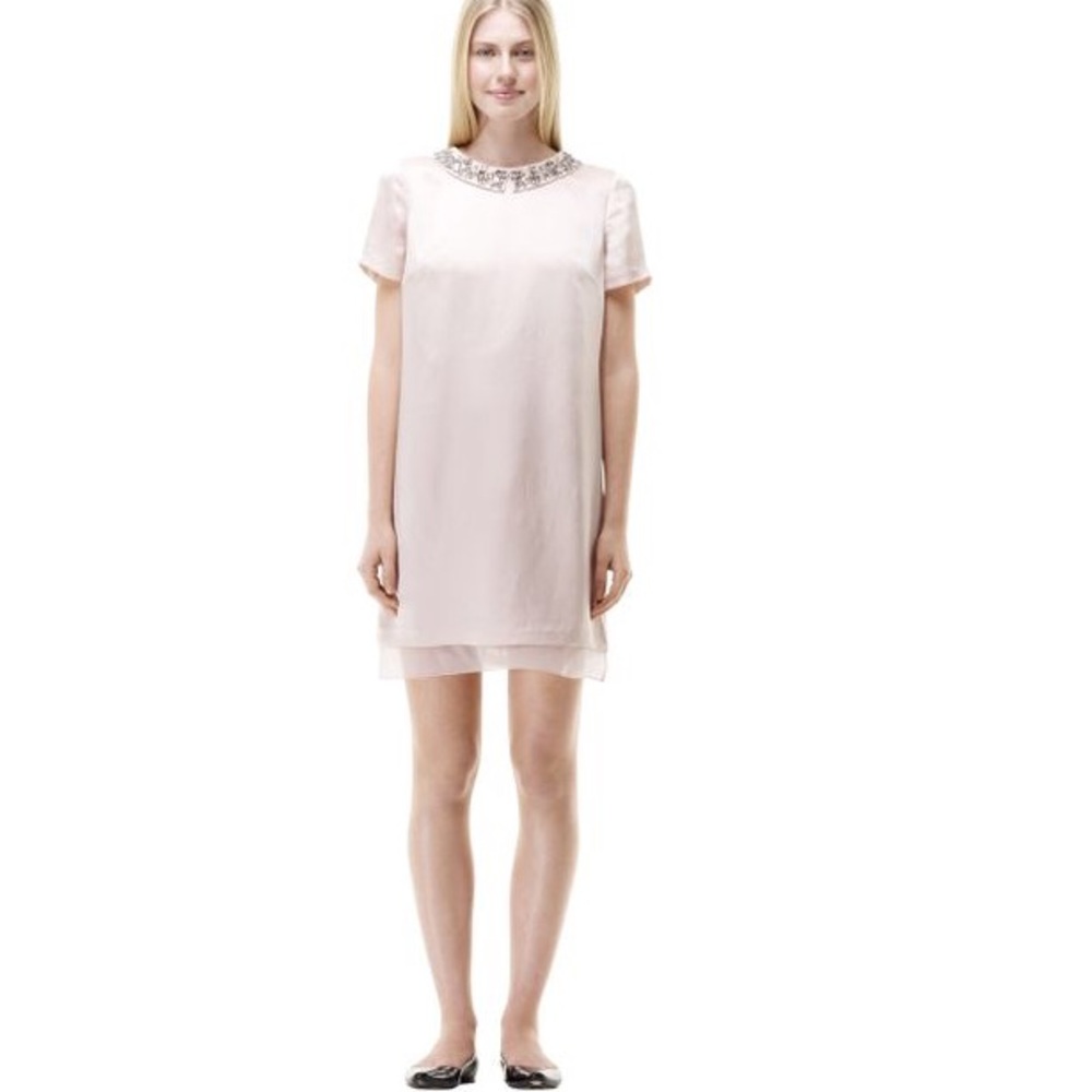 Club Monaco Silk Blush Pink Embellished Neck Mini Dress